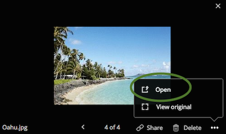 The Open button for photos and videos