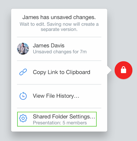 Manage shared folder settings using the Dropbox badge