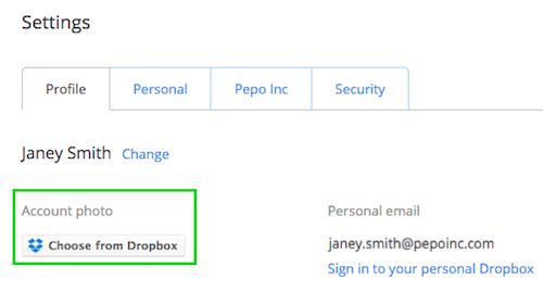 Choose a profile photo for Dropbox