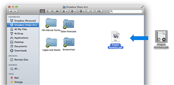 Drag files directly into your Dropbox folder.