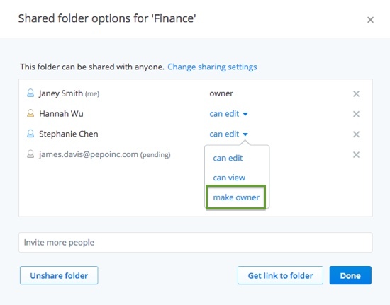 The pull-down menu containing the make owner option