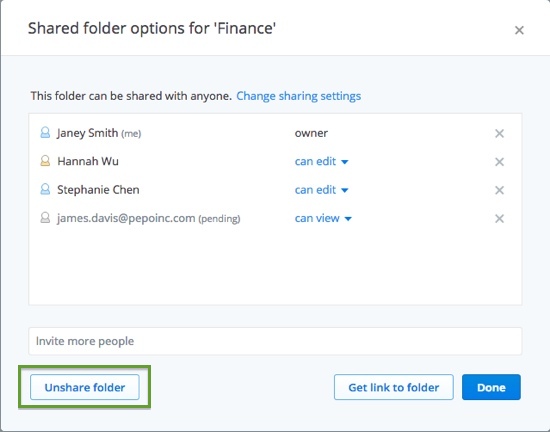 Unshare folder button
