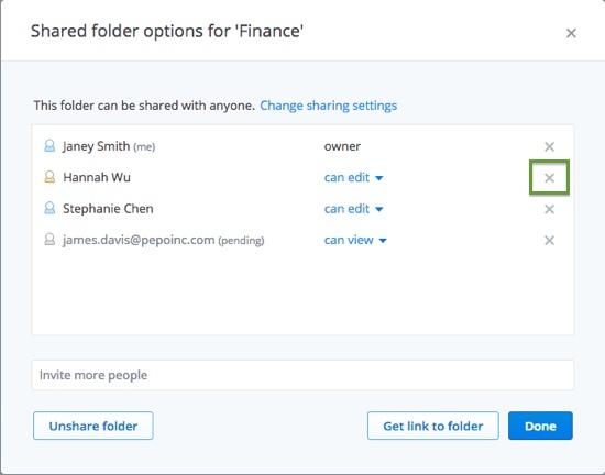 Kick out option from Dropbox website