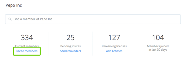 Invite members link on the admin dashboard