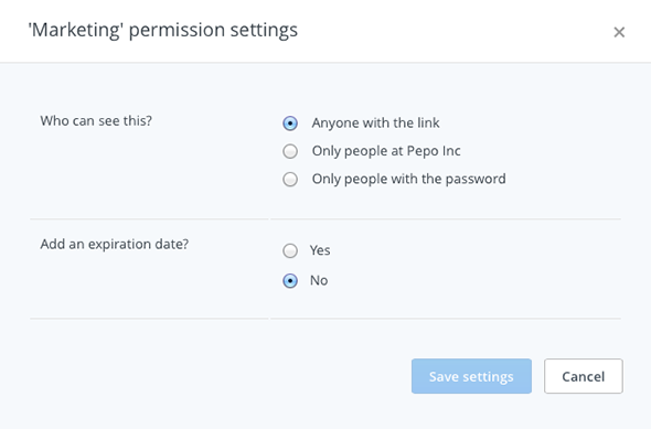 Set visibility and expiration through the Dropbox website