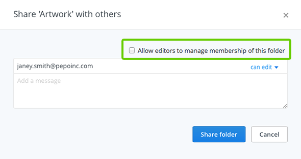 Allow editors to invite other people toggle when creating a new shared folder