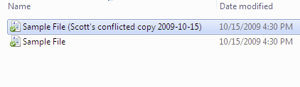 A conflicted file and the original copy