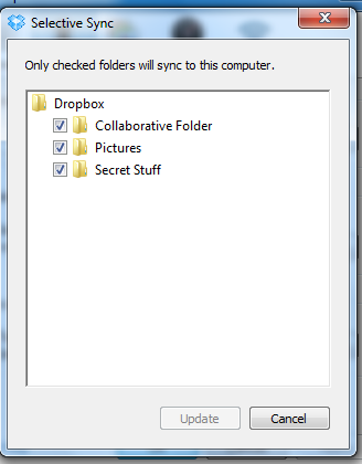 Selective sync dialog