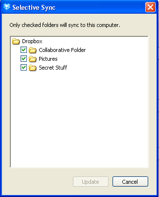 Selective sync dialog